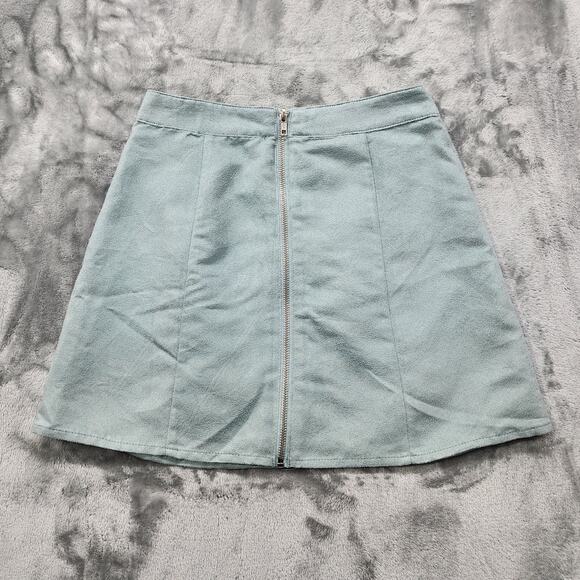 Forever 21 Skirt Womens S Powdery Blue Faux Suede High Waist Zip Front Mini - Picture 1 of 9